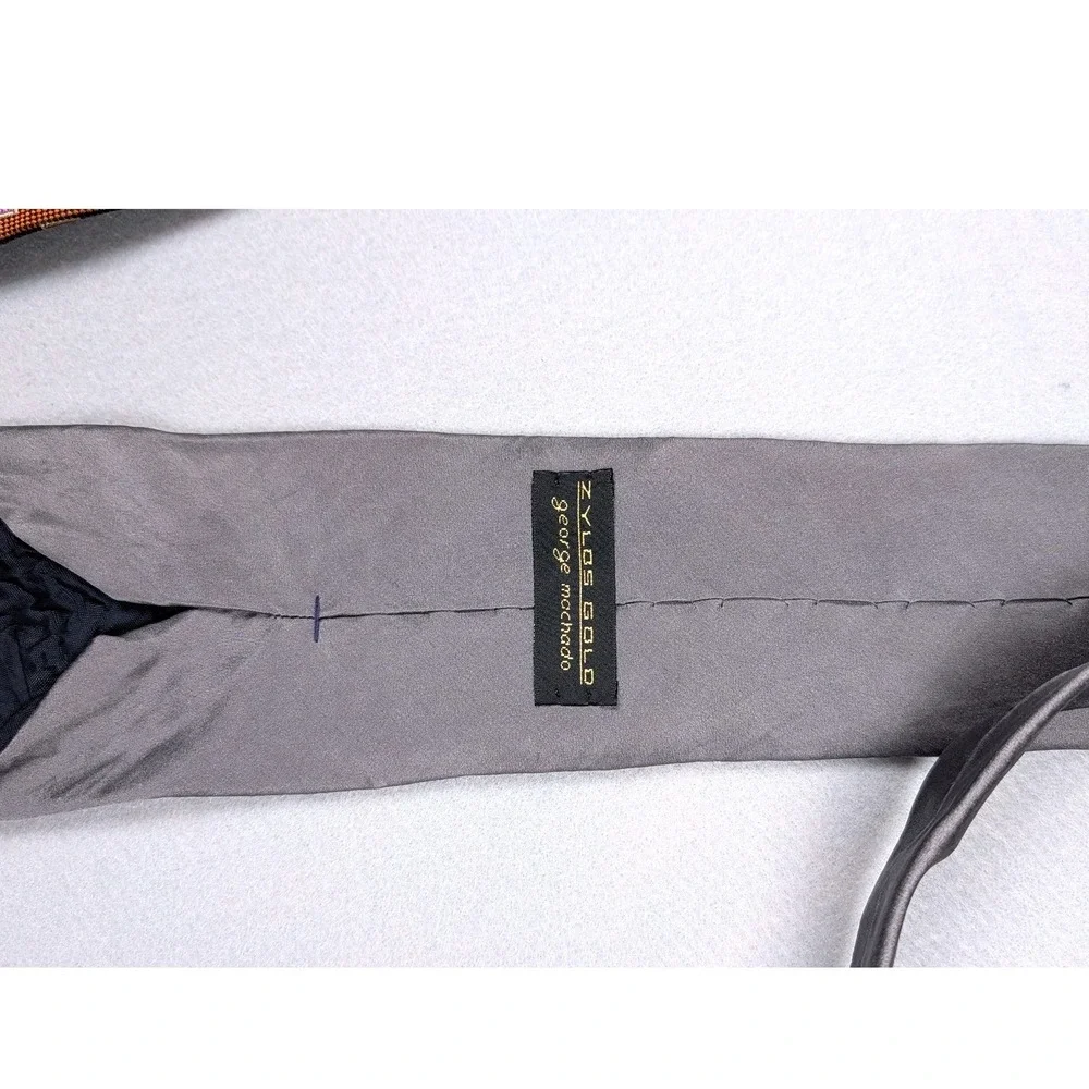 Bachrach Geometric & Zylos Gold George Machado Solid Silk Tie Bundle‎ Lot 2pc